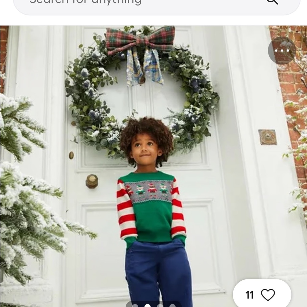Mini Boden Elf Christmas Green Sweater with Red Trim, Sz 6-7
